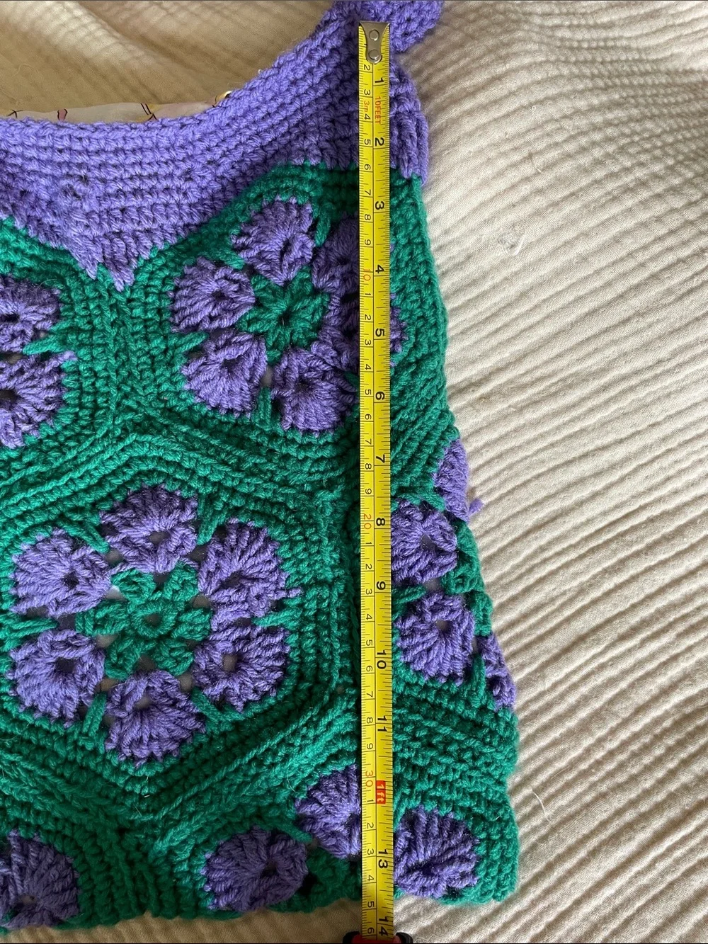 Handmade Purple Crocheted Crossbody Bag with Pink Elephant Lining - Picture 5 of 6